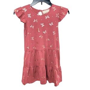 Btween Girls Butterfly Dress | Rust Rose Gold Print | Size 7